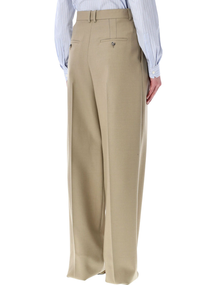 Saint Laurent High-Waisted Wool-Silk Pants Beige