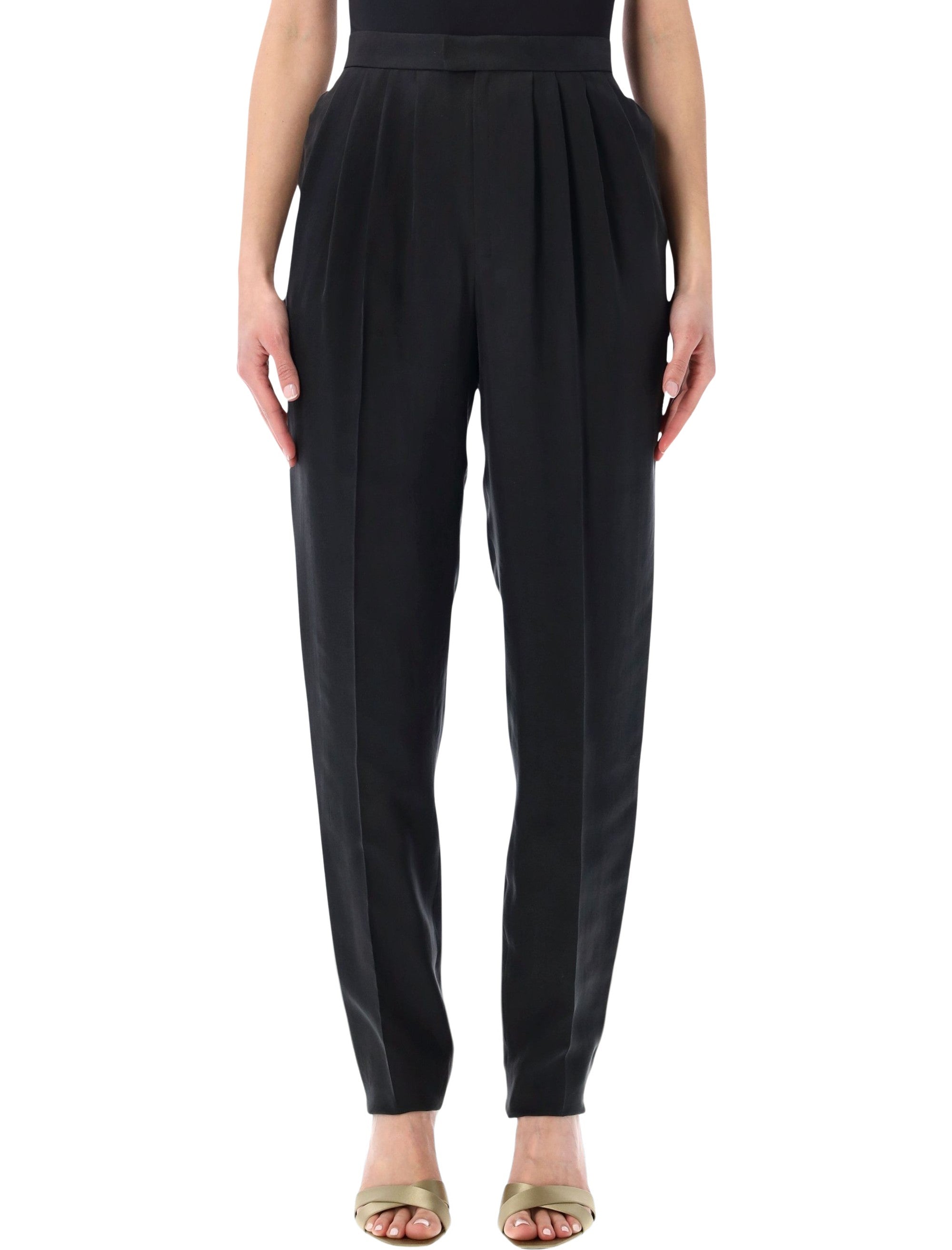 Saint Laurent Mid-Rise Silk Habotai Pants Black