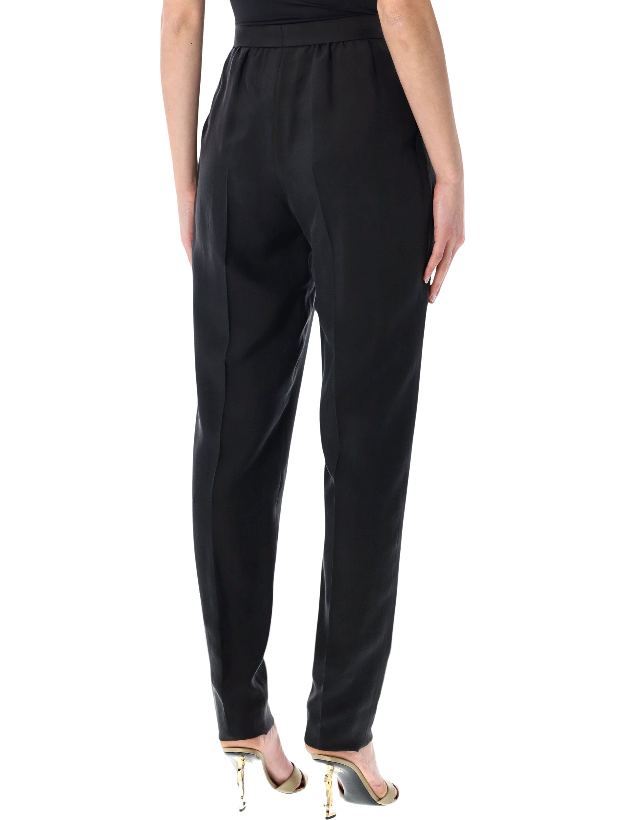 Saint Laurent Mid-Rise Silk Habotai Pants Black