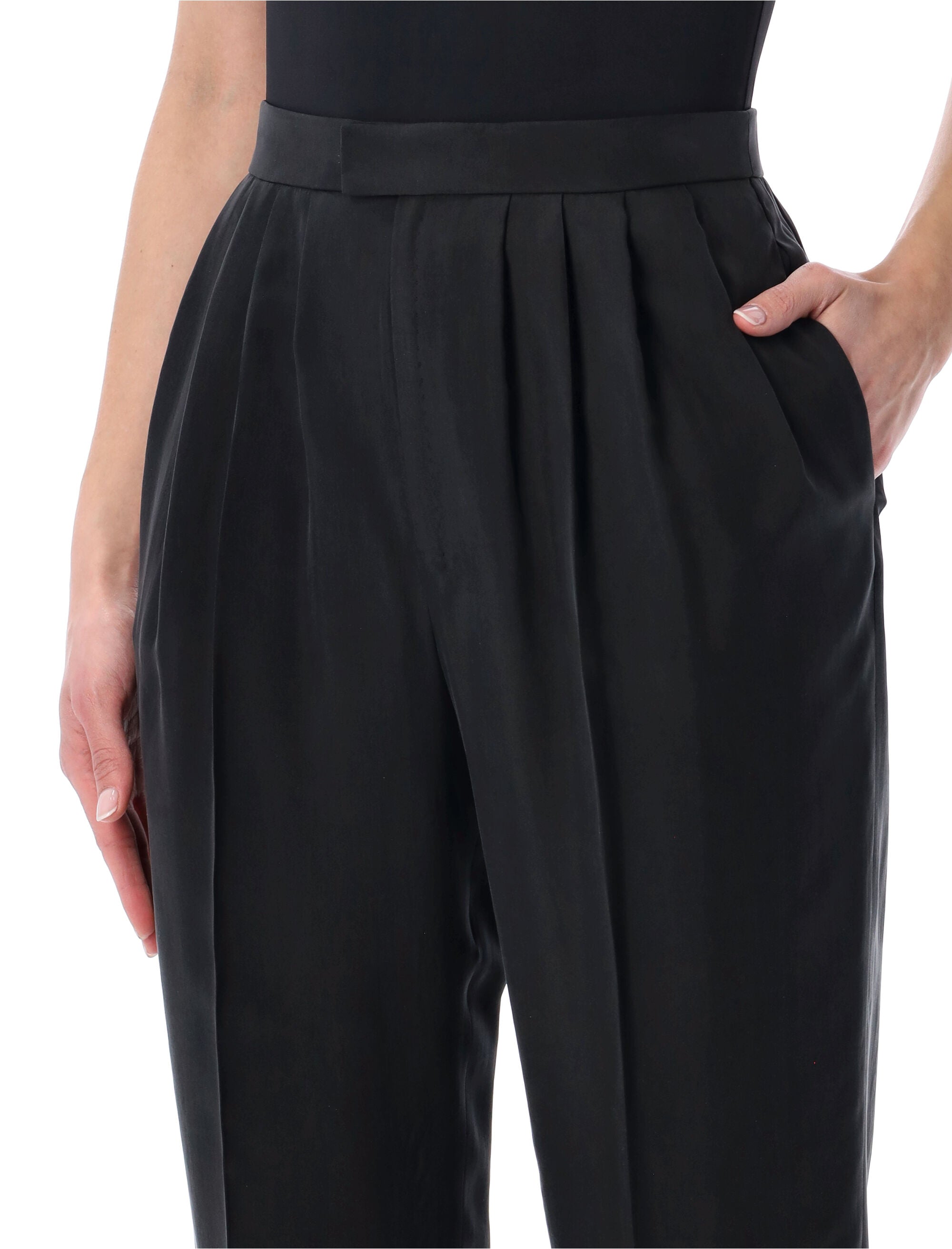 Saint Laurent Mid-Rise Silk Habotai Pants Black