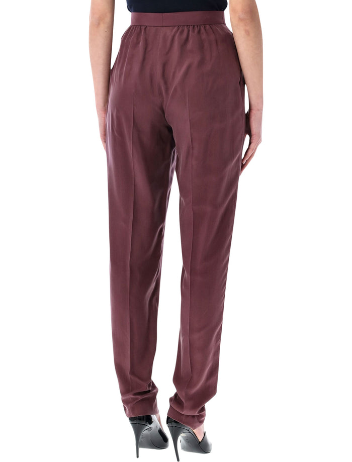 Saint Laurent Mid-Rise Silk Habotai Pants Aubergine