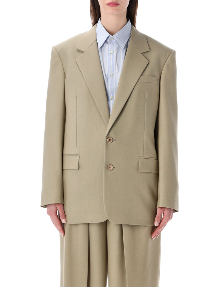 Saint Laurent single-breasted wool-silk blazer Beige