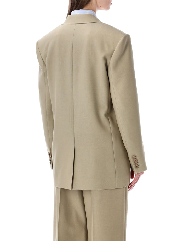 Saint Laurent single-breasted wool-silk blazer Beige