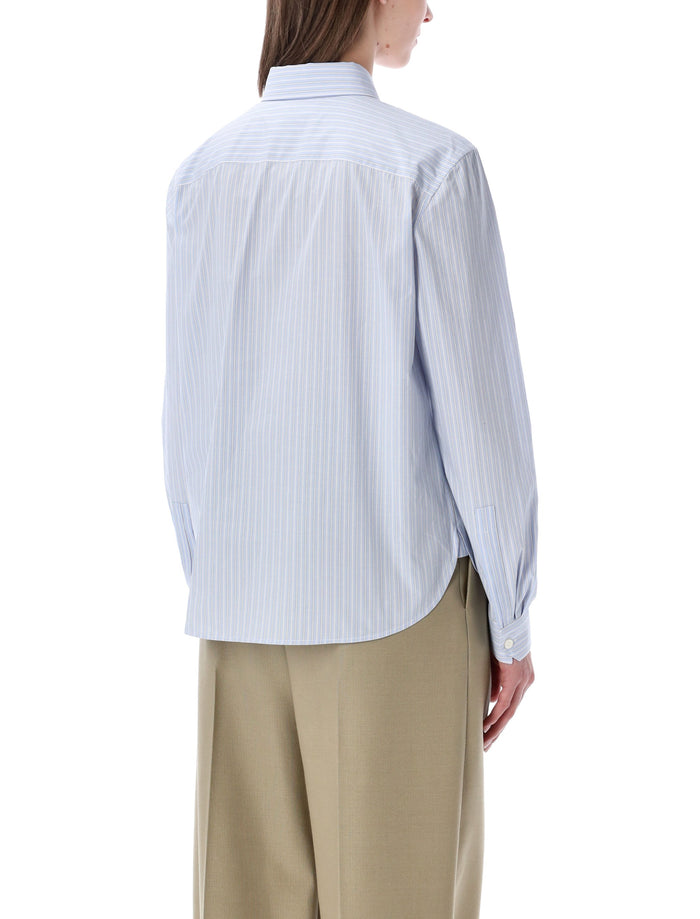 Saint Laurent Cassandre Striped Cotton Shirt Light Blue