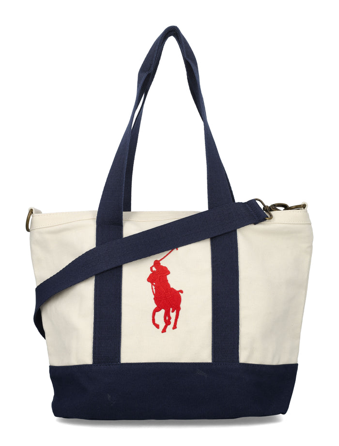 Polo Ralph Lauren Big Pony Tote For Kids White/navy Cotton