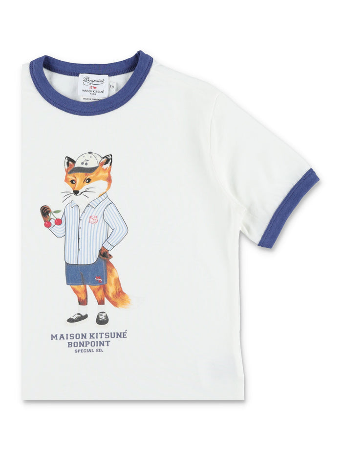 Bonpoint X Maison Kitsuné Akiva Kids T-Shirt White Organic Cotton