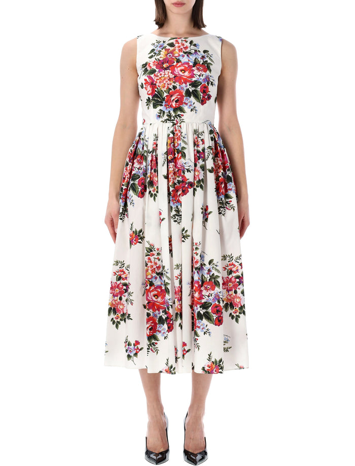 Dolce&gabbana Floral Cotton Sleeveless Dress White Multicolor Print