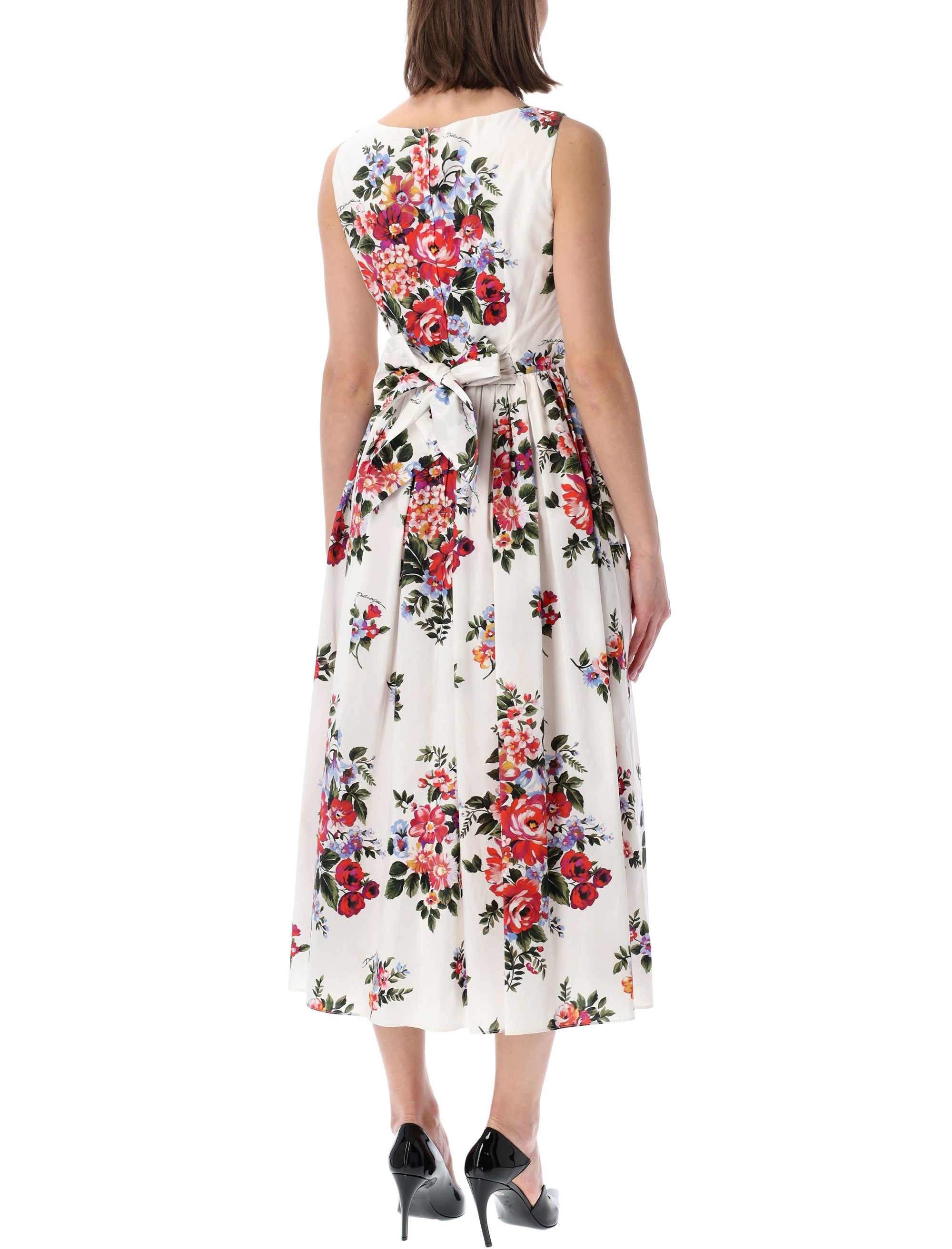 Dolce&gabbana Floral Cotton Sleeveless Dress White Multicolor Print