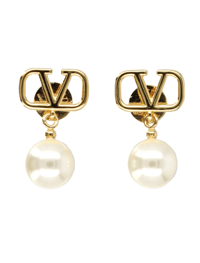 Valentino Garavani VLogo Pearl Earrings Gold Brass