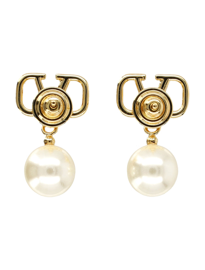 Valentino Garavani VLogo Pearl Earrings Gold Brass