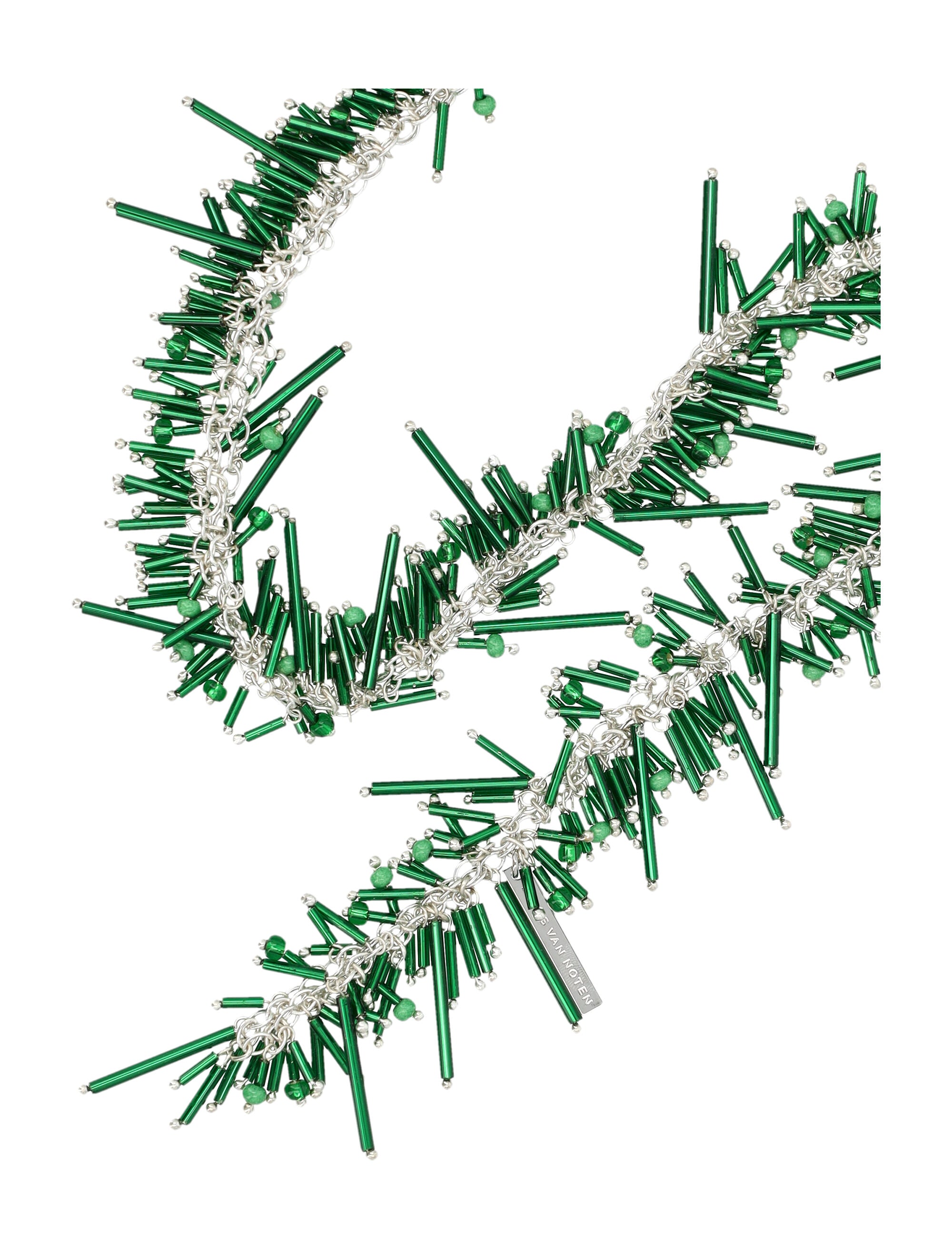 Dries Van Noten embroidered scarf necklace in brass and glass Green
