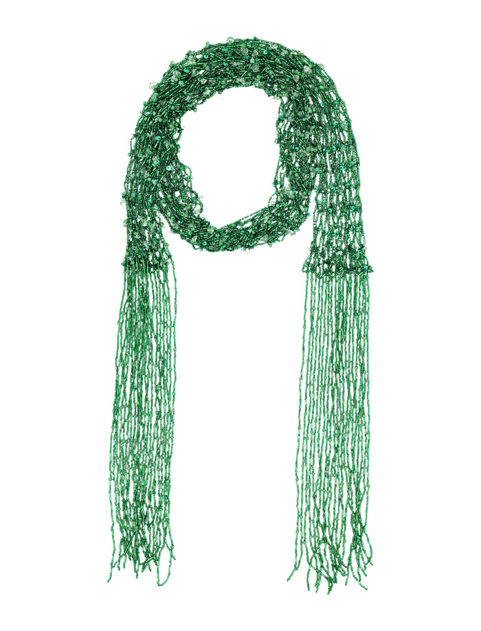 Dries Van Noten Embroidered Scarf Necklace Green Glass