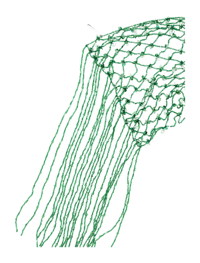 Dries Van Noten Embroidered Scarf Necklace Green Glass