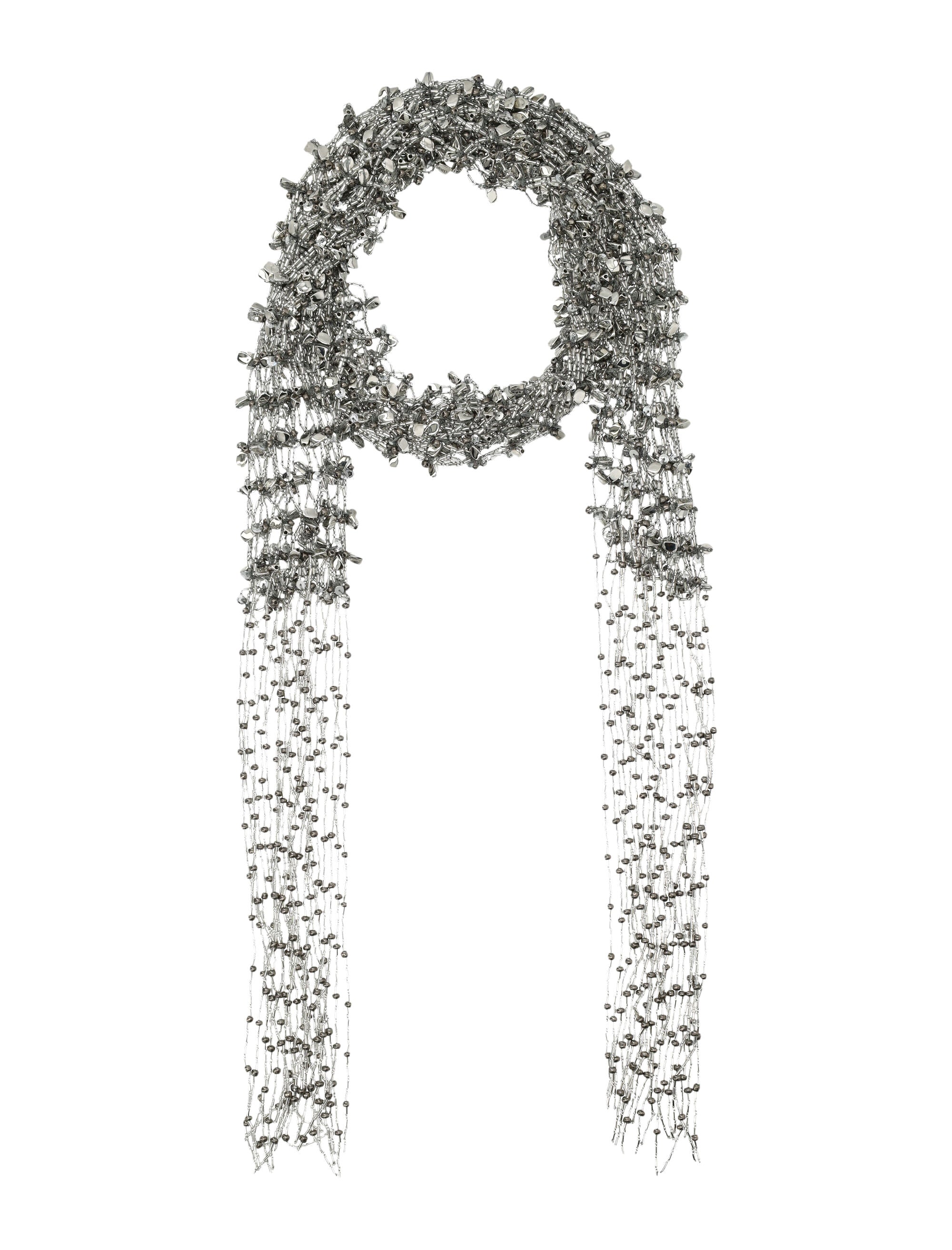 Dries Van Noten embroidered scarf necklace Silver Glass
