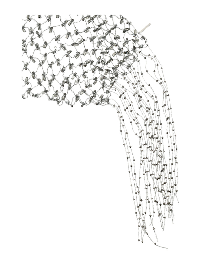 Dries Van Noten Embroidered Scarf Necklace Silver Glass
