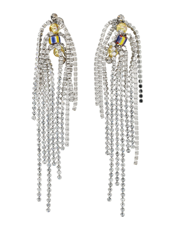 Dries Van Noten Crystal Fringe Earrings Silver Bramiess