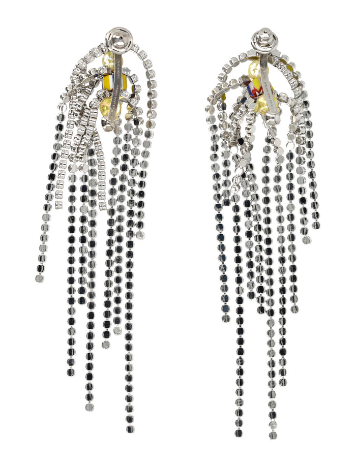 Dries Van Noten Crystal Fringe Earrings Silver Bramiess