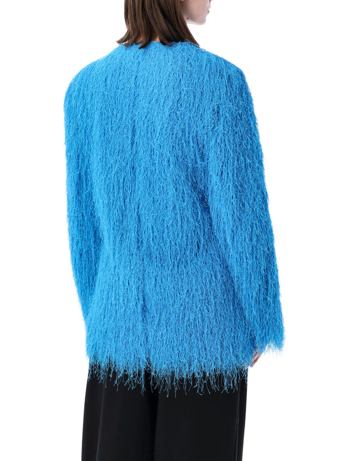 Dries Van Noten collarless fringed jacket Turquoise Polyester