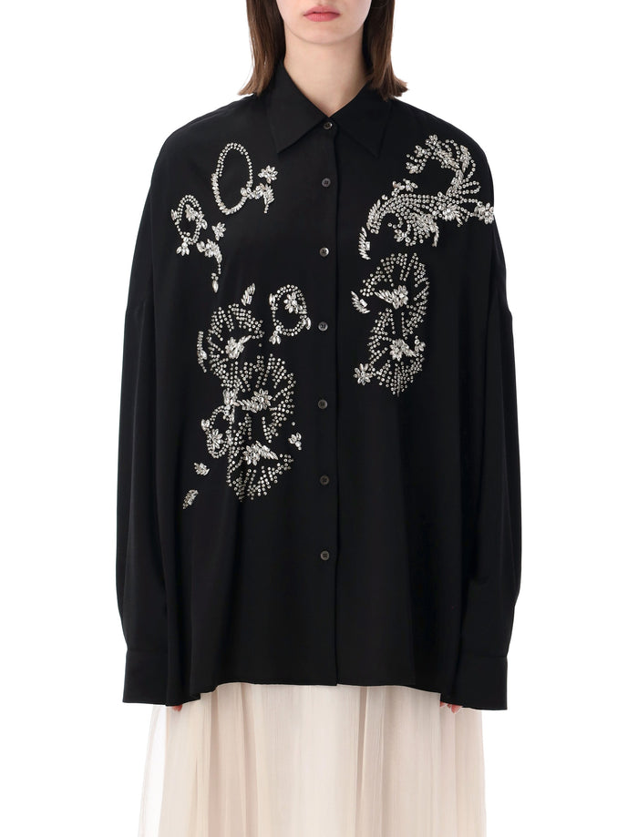 Dries Van Noten Embroidered Oversized Black Shirt Polyester