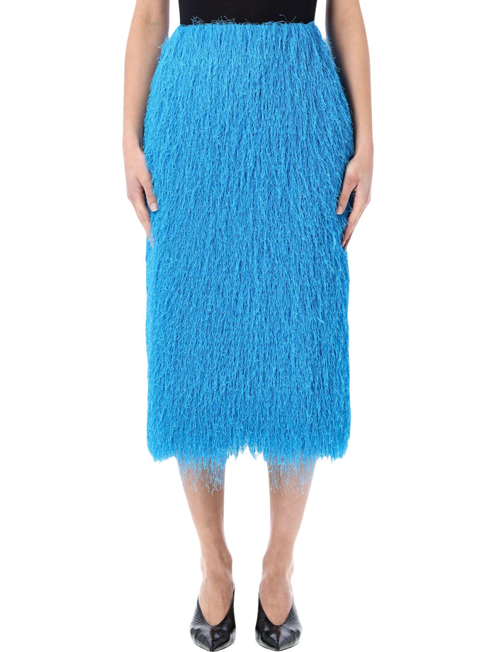 Dries Van Noten Fringed Blue Midi Skirt Turchese Polyester Lining