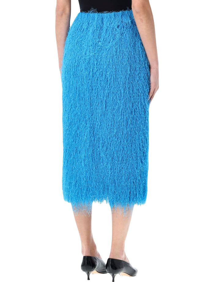 Dries Van Noten Fringed Blue Midi Skirt Turchese Polyester Lining
