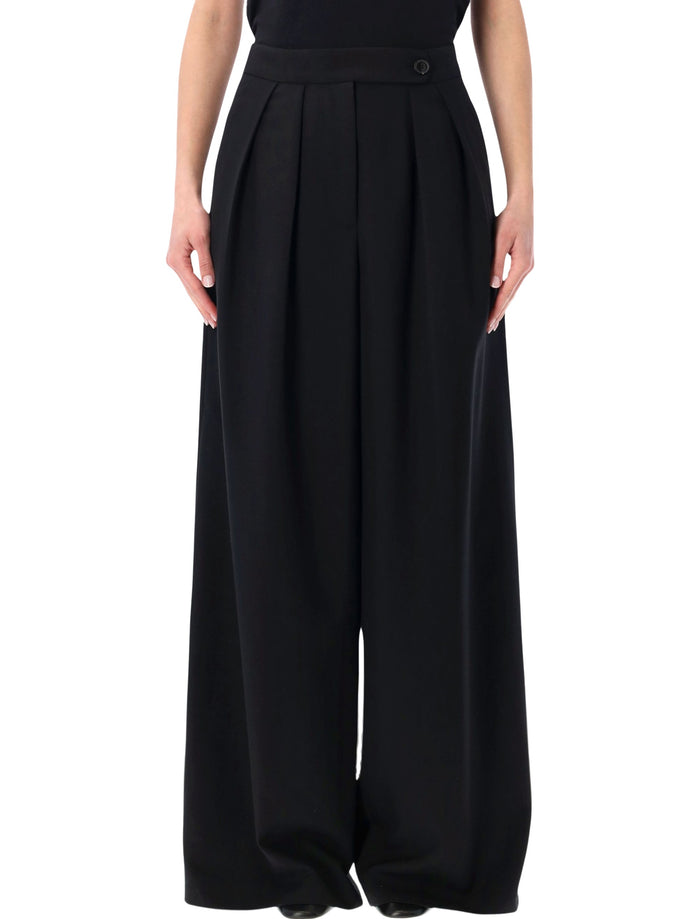 Dries Van Noten Wide Pleated Wool Pants Black