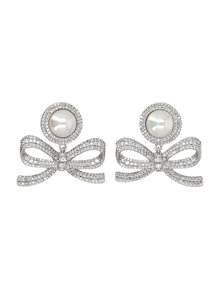 Self-Portrait Silver Pearl Bow Earrings Brass