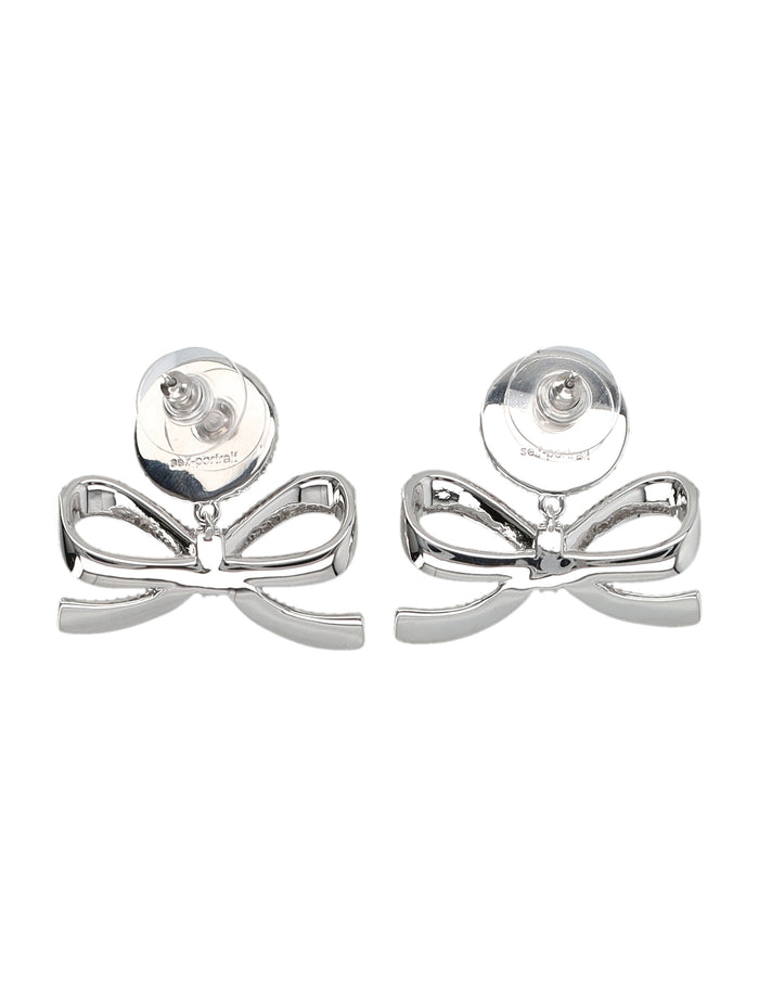 Self-Portrait Silver Pearl Bow Earrings Brass