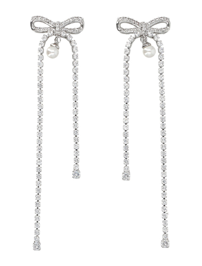 Self-Portrait Crystal Bow Pearl Earrings Silver Brass