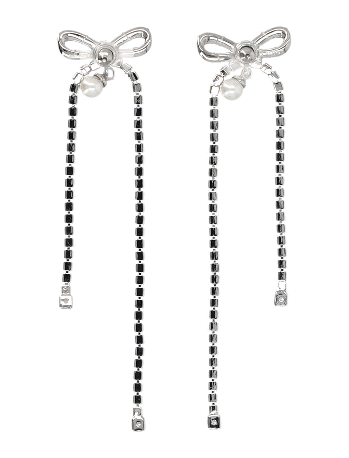 Self-Portrait Crystal Bow Pearl Earrings Silver Brass