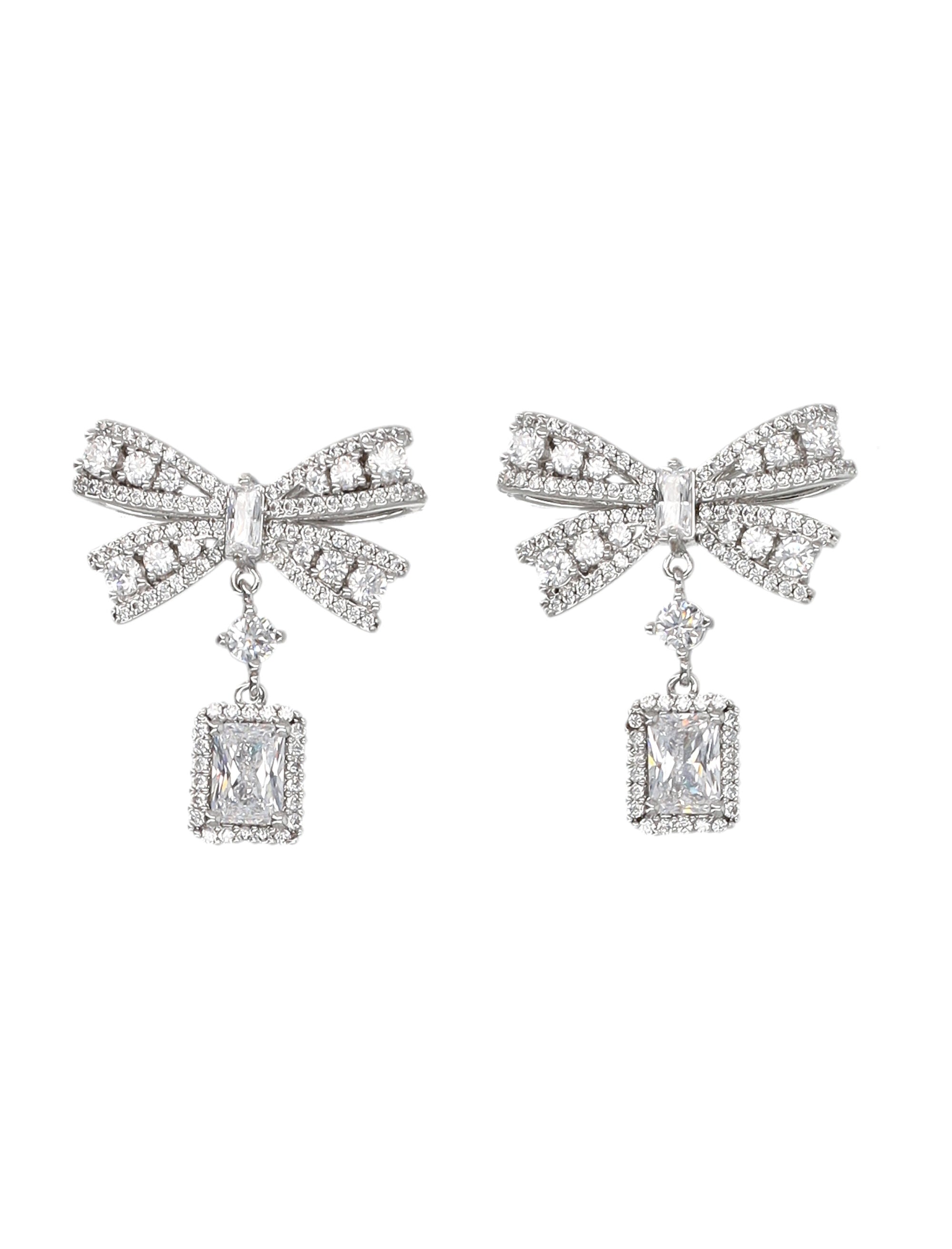 Self-Portrait Bow Crystal Drop Earrings Silver Brass