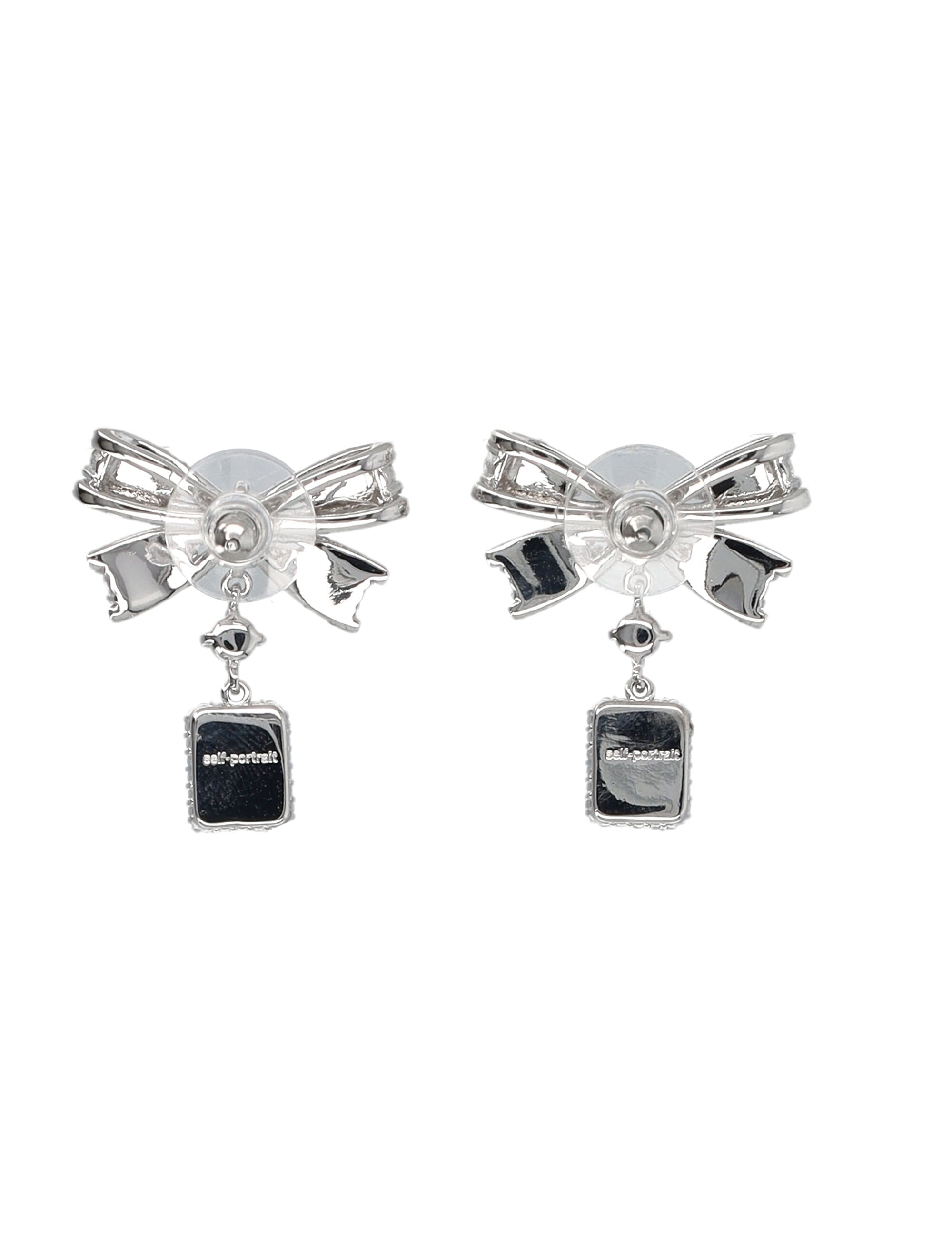 Self-Portrait Bow Crystal Drop Earrings Silver Brass