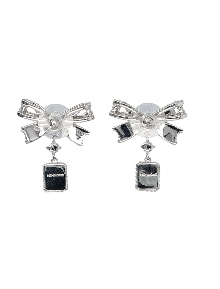 Self-Portrait Bow Crystal Drop Earrings Silver Brass