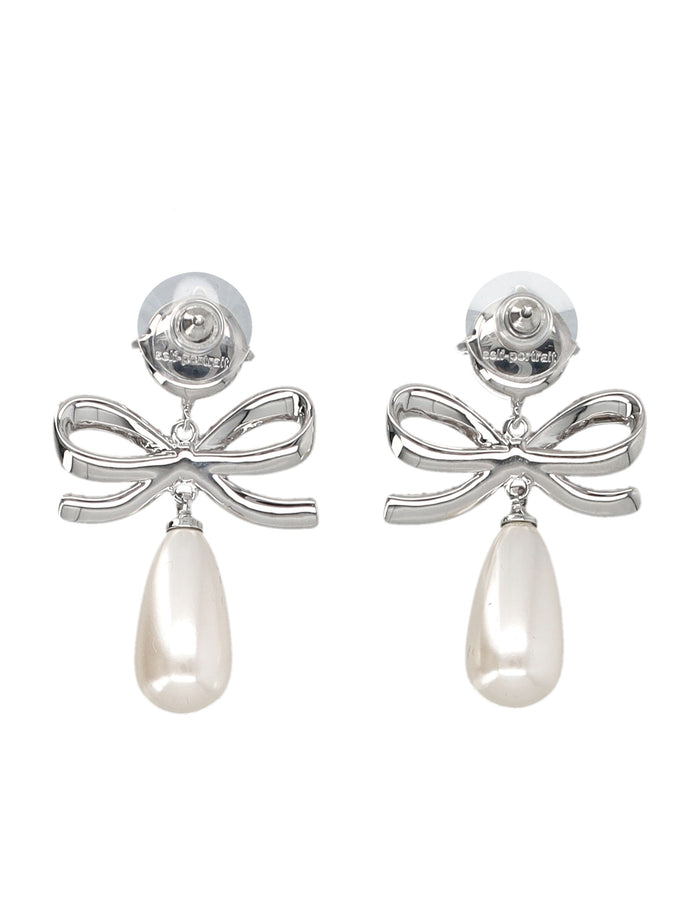 Self-Portrait Crystal Bow Pearl Earrings Silver Brass