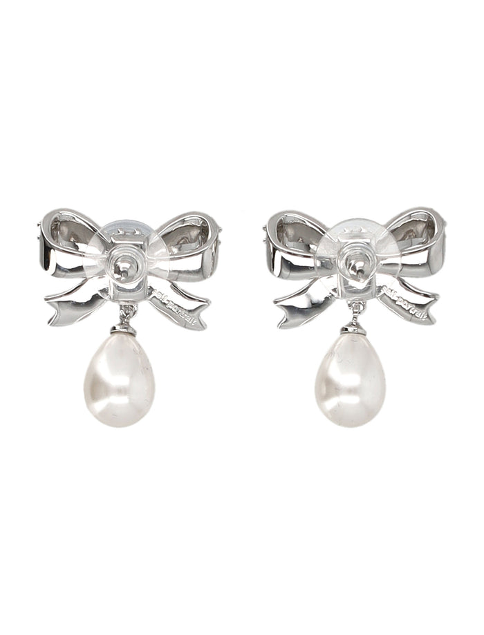 Self-Portrait Crystal Bow Pearl Droplet Earrings Silver Copper