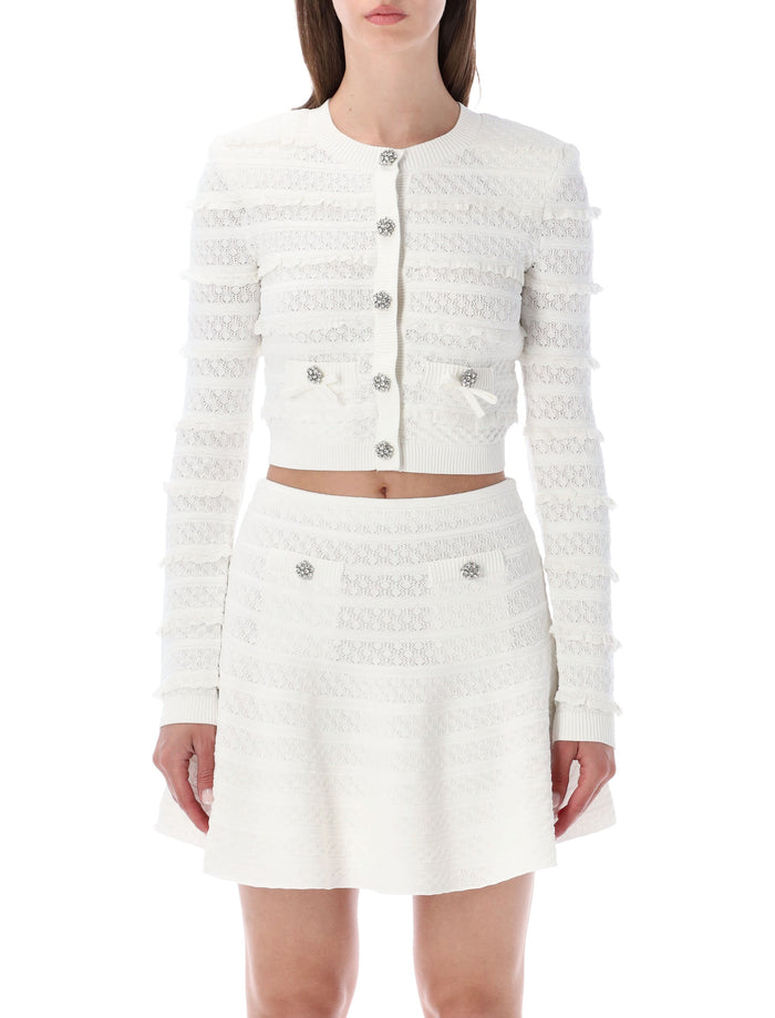Self-Portrait Pointelle Knit Cardigan White Viscose