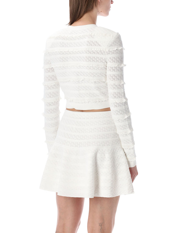 Self-Portrait Pointelle Knit Cardigan White Viscose