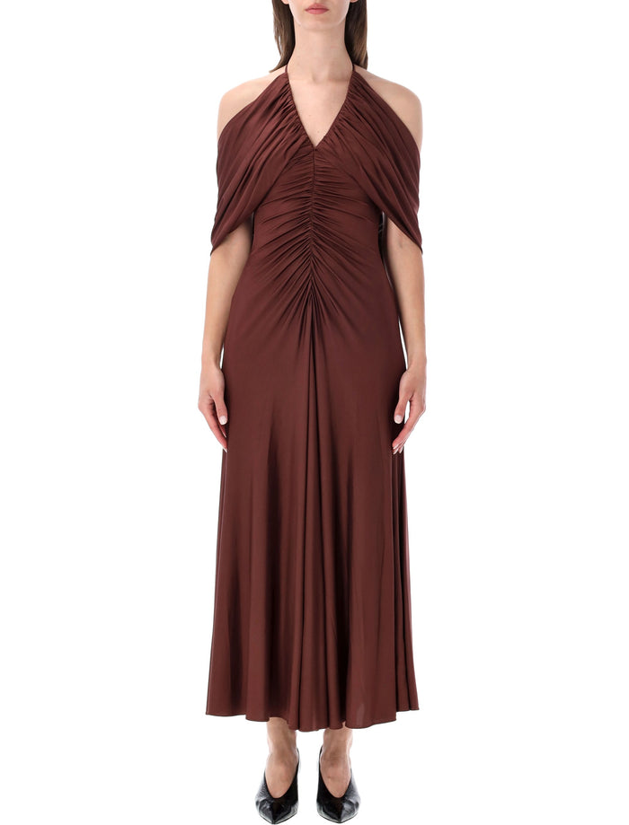 Self-Portrait Jersey Drape Midi Dress Brown Viscose