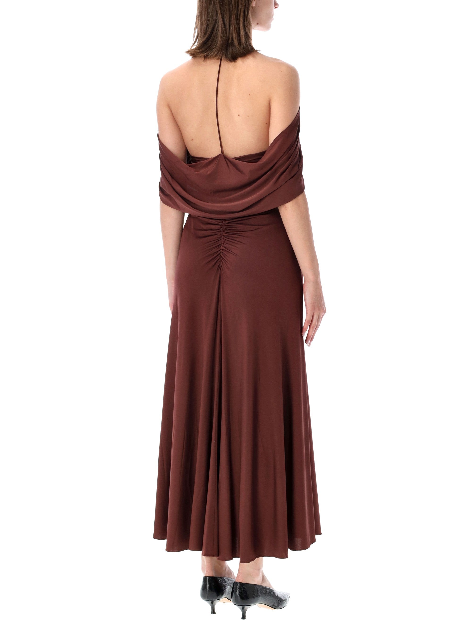 Self-Portrait Jersey Drape Midi Dress Brown Viscose