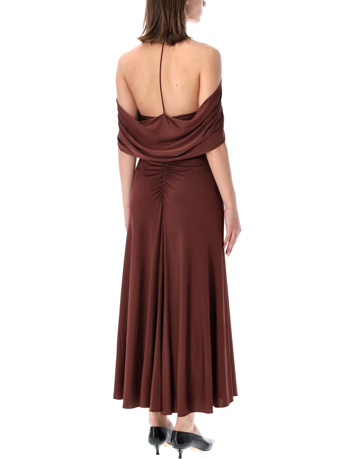 Self-Portrait Jersey Drape Midi Dress Brown Viscose