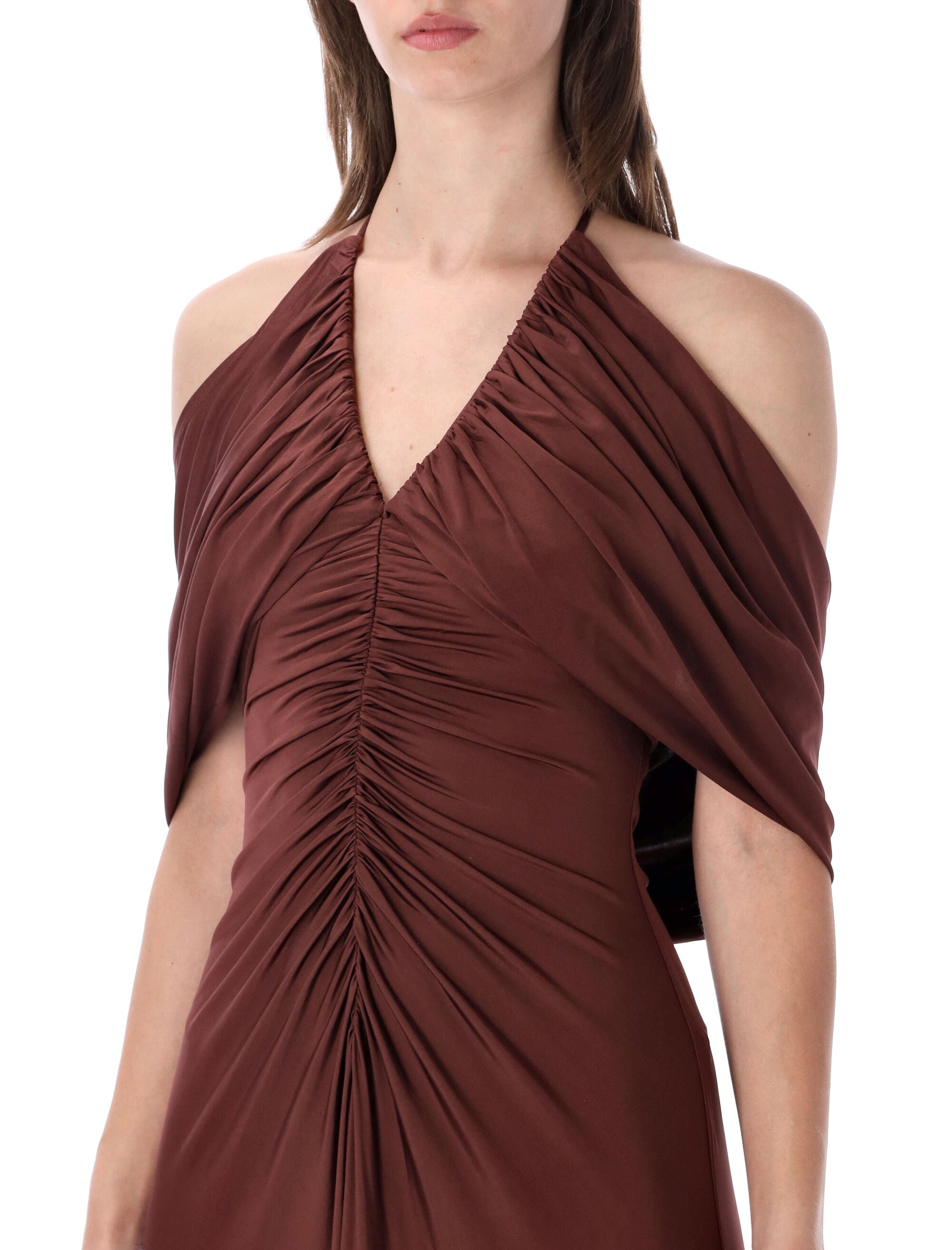 Self-Portrait Jersey Drape Midi Dress Brown Viscose