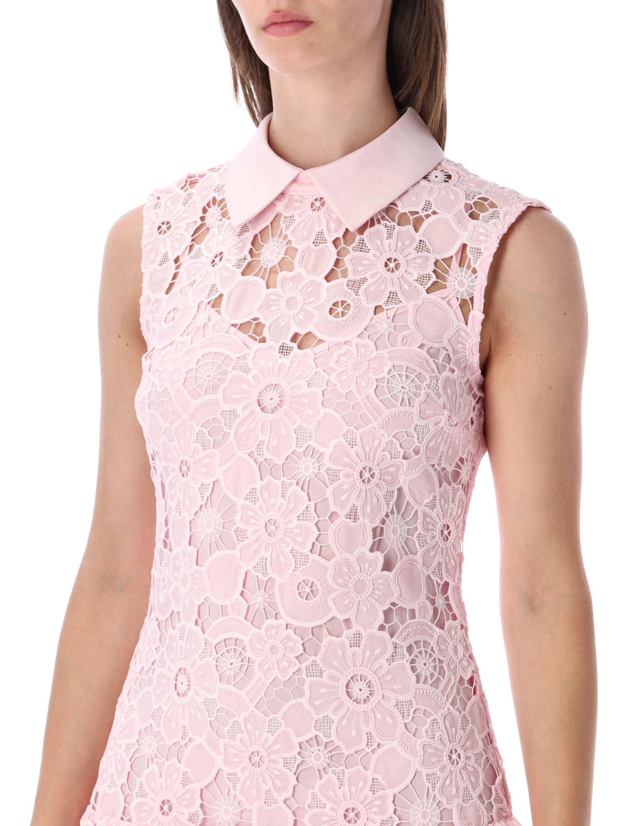 Self-Portrait Lace Collared Mini Dress Pink Polyester