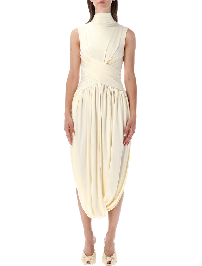 Self-Portrait Wrap Midi Dress Yellow Viscose