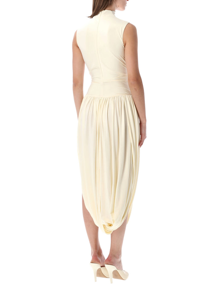 Self-Portrait Wrap Midi Dress Yellow Viscose