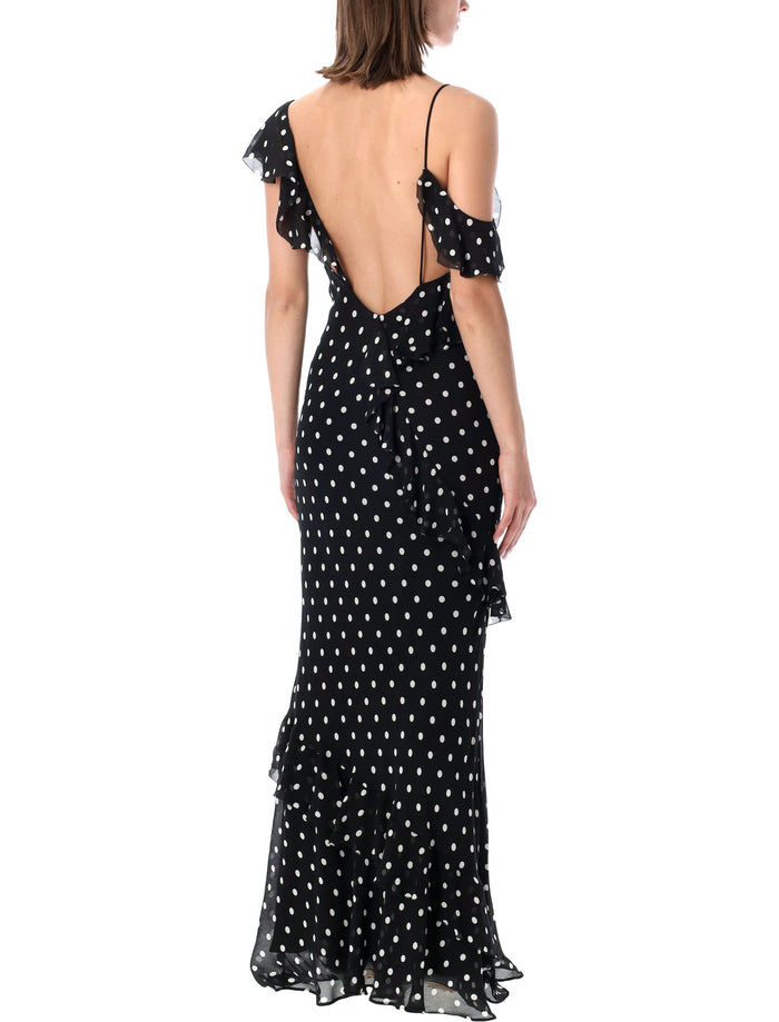 Self-Portrait Polka Dot Georgette Maxi Dress Black Viscose Lining
