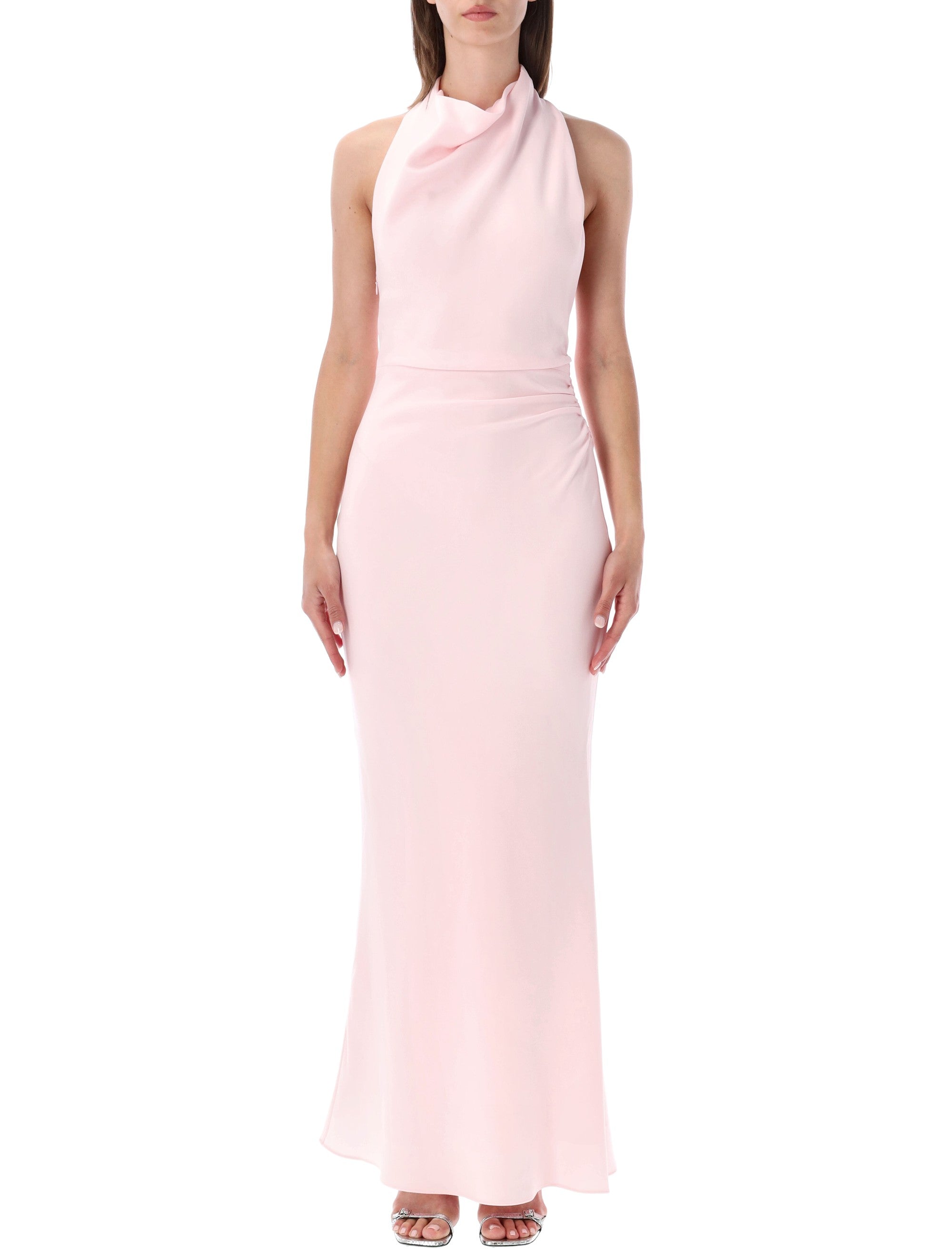 Self-Portrait Crepe Halter Neck Maxi Dress Pink Acetate