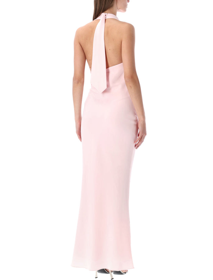 Self-Portrait Crepe Halter Neck Maxi Dress Pink Acetate