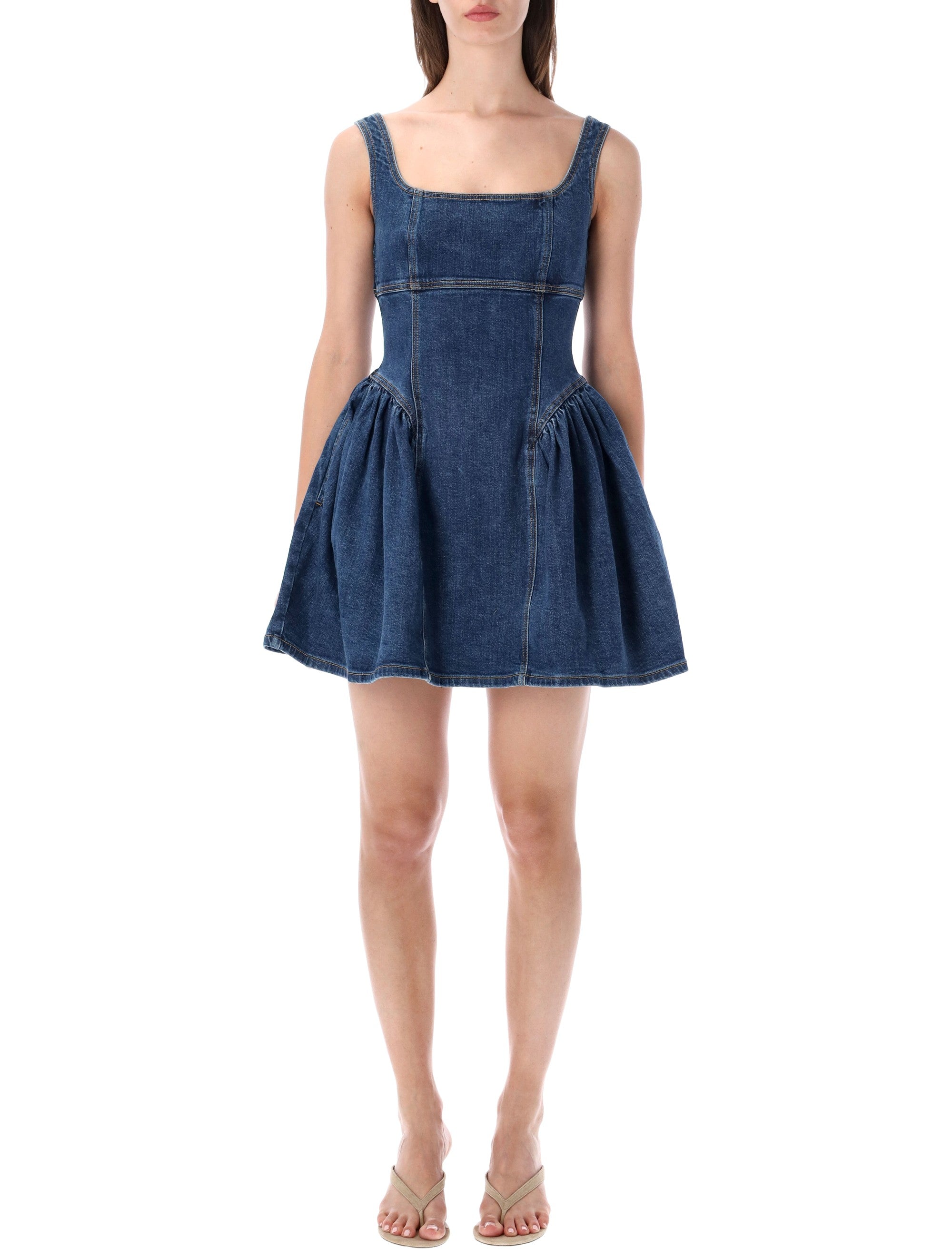 Self-Portrait Denim Mini Dress Blue Cotton