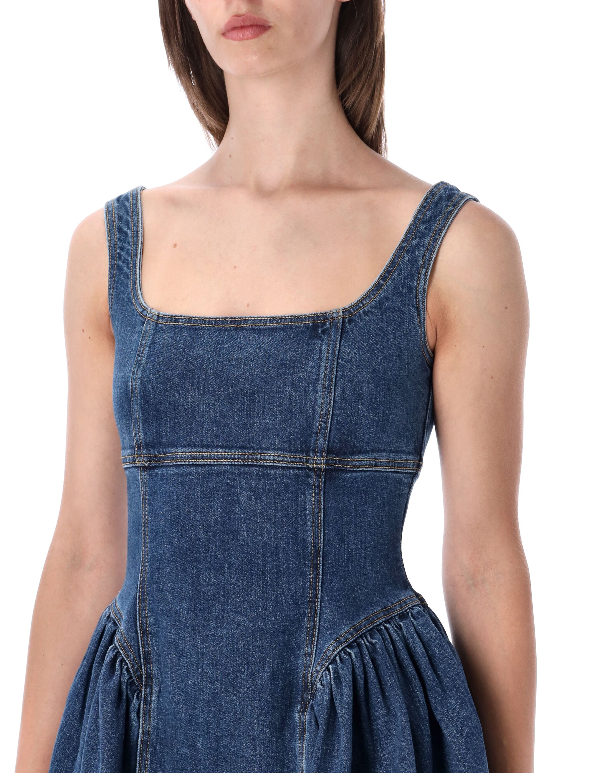 Self-Portrait Denim Mini Dress Blue Cotton