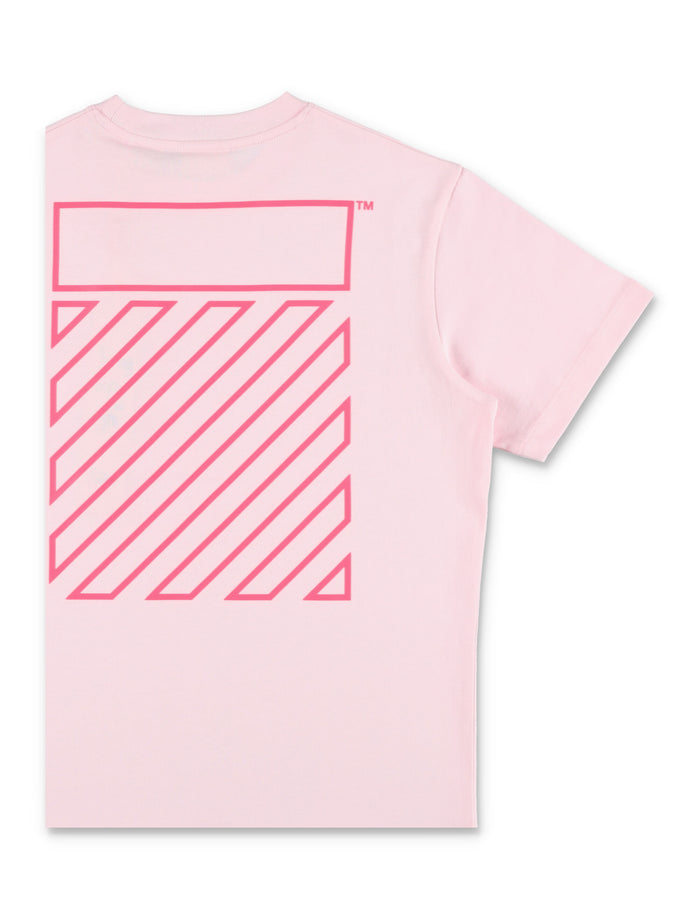 Off-White Kids Pink Off Diag Print T-Shirt Ballet Slipper Cotton